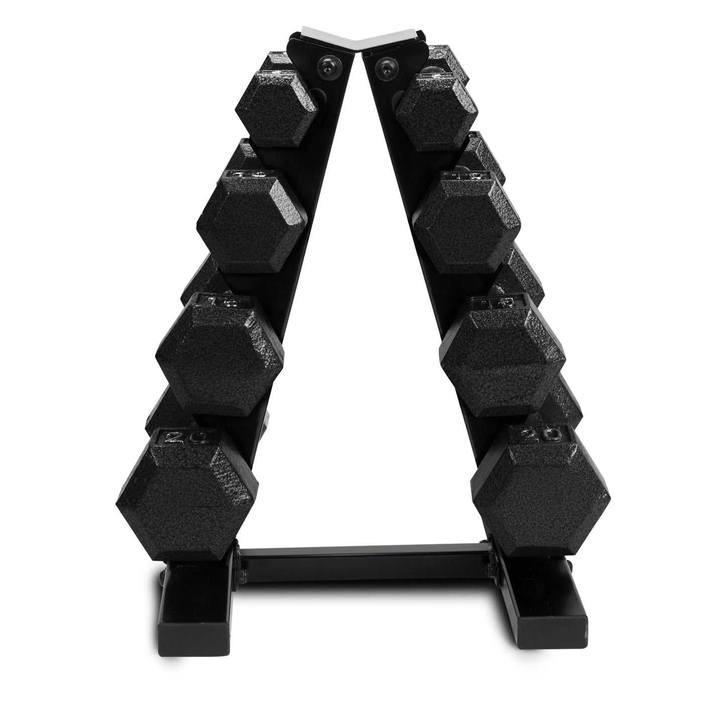 Dumbbell Weight Set 100 lb. Black Enamel Cast Iron Hex with Rack