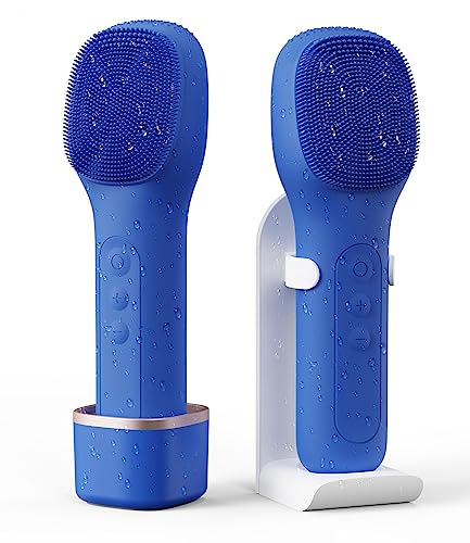 Electric Facial Cleansing Brush - CareYou Face Scrubber for Women Men, Silicone Face Cleansing Brush for Deep Cleansing Exfoliating with Wall Mount Holder, 40 Days Last, IPX7 Waterproof - Deep Blue