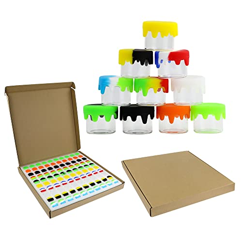 glass concentrate containers 6ml with silicone lids Non Stick glass wax container for Oil, Lip Balm,Cosmetic, Lotion, Cream, Eye shadow, (Color mixing) (100pcs)