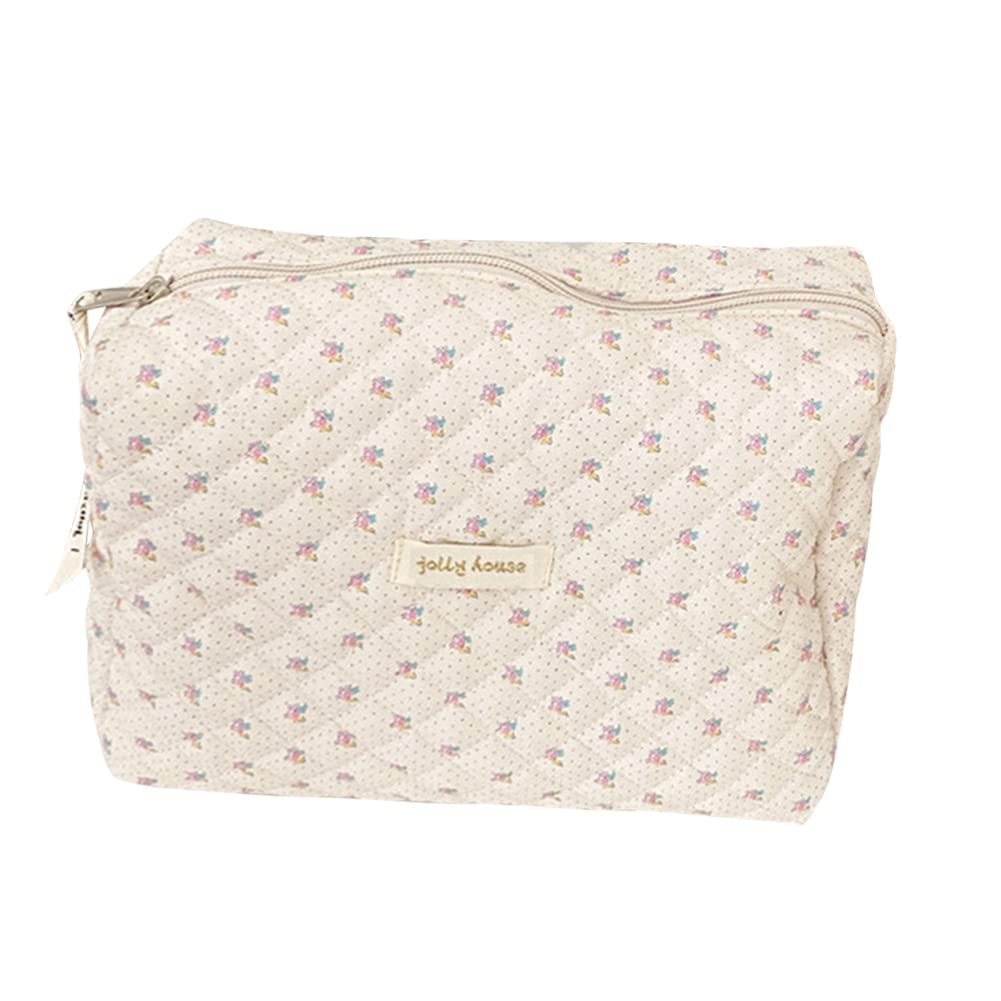 Juoxeepy Cotton Makeup Bag Large Travel Cosmetic Bag Quilted Cosmetic Pouch Coquette Aesthetic Floral Toiletry Bag