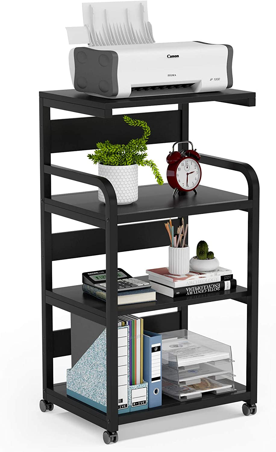 Tribesigns 4-Shelf Mobile Printer Stand with Storage Shelves, Large Modern Printer Cart Desk Machine Stand Storage Rack on Wheels for Home Office(Rustic Brown)