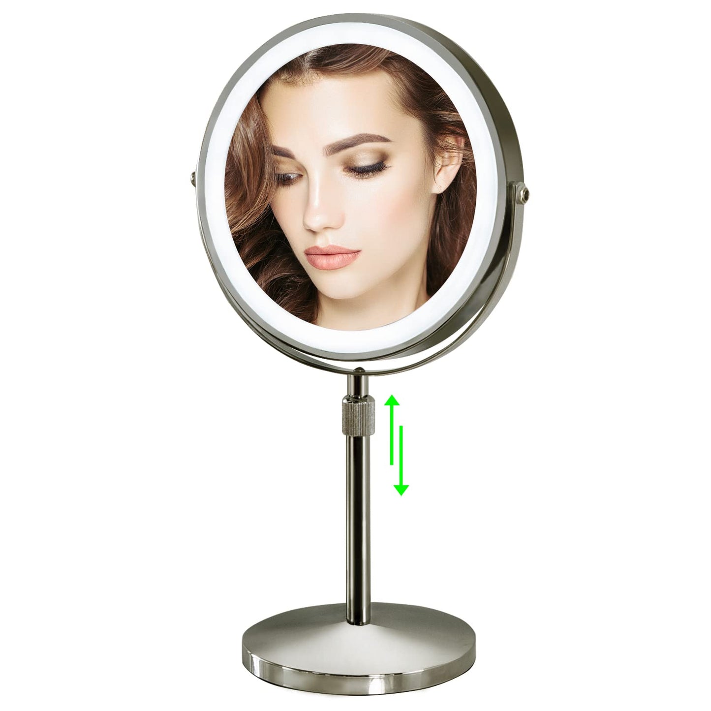 Furgatti Lighted Makeup Mirror, Vanity Mirror with 3 Color Lights, 1x/10x Magnification, 4000 mAh Adjustable Height, 8 Inch Tabletop Cosmetic Mirror with Touch Control Lights, Women Gift, Nickel