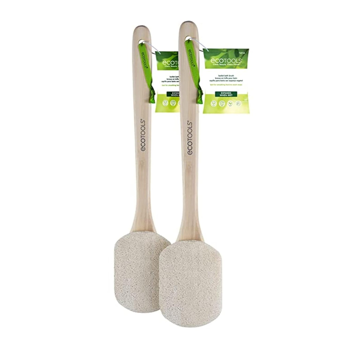 EcoTools Loofah Bath Brush, Shower Brush with Ergonomic Handle, Cleans Hard to Reach Areas, Plant-Based, Eco-Friendly Bath Sponge, Gently Cleanses & Exfoliates, Vegan & Cruelty-Free, 2 Count