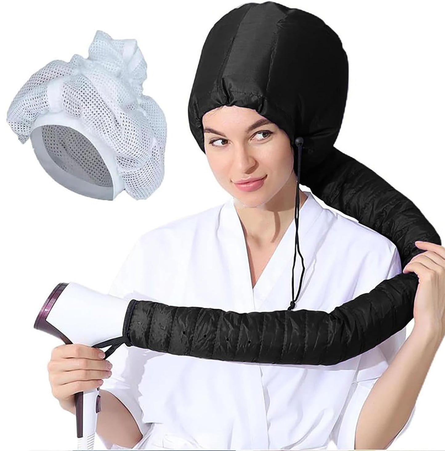 Net Plopping Cap For Drying Curly Hair, Plopping Cap Curly Hair, Net Plopping Cap, Net Plopping Bonnet With Adjustable Strap, (Net Plopping Cap+Satin Diffuser Cap)