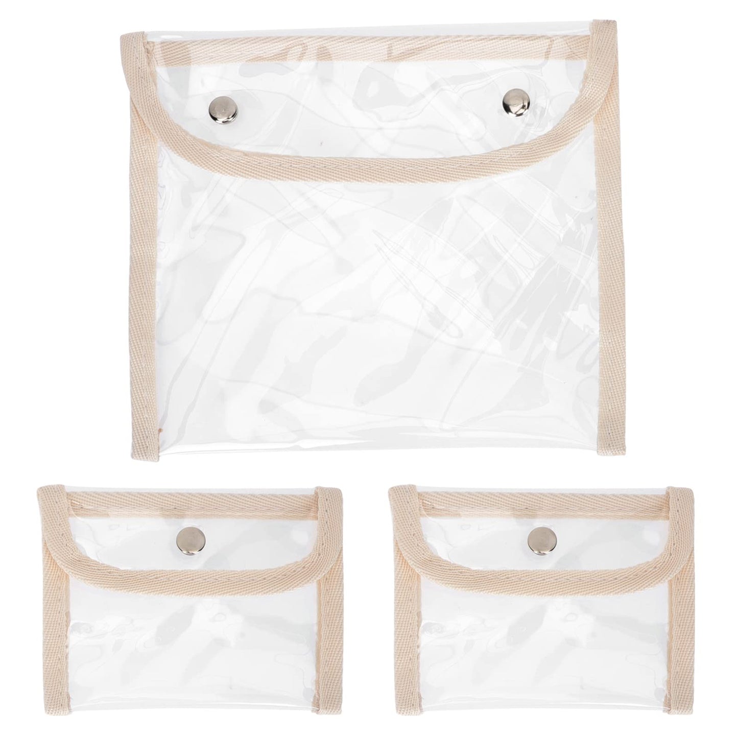 LUOZZY 3 Pcs PVC Toiletry Carry Pouch Waterproof Snap Button Clear Bag Portable Storage Bag for Travel Bathroom Organizing