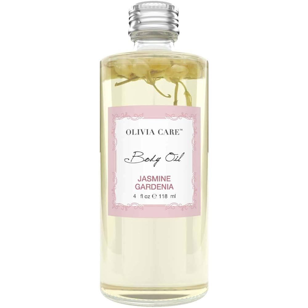 OLIVIA CARE Jasmine Gardenia Body Oil Vegan & Natural Oil For Women | Hydrating & Moisturizing After Bath Oil - with VITAMIN E, K & Omega Fatty Acids Reduce Dry Skin, Anti-Aging Properties - 4 OZ