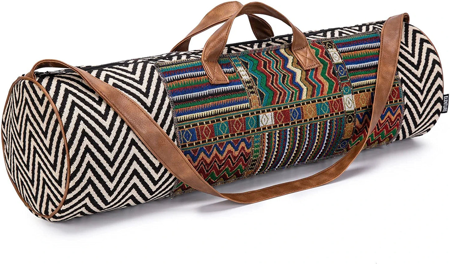 ELENTURE Large Yoga Mat Bag with Yoga Mat Velcro Strap for 1/3 Inch 2/5 Inch 1/2 Inch Thick Mat, Full-Zip Exercise Yoga Mat Carrier Bag to Class Beach Park Travel Picnics (Wave)