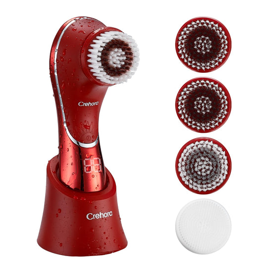 Facial Cleansing Brush, Electric Face Scrubber, Facial Cleansing Brush Rechargeable IPX-7 Waterproof Rotating Face Scrubber for Exfoliating, Massaging and Deep Cleansing with 4 Brush Heads