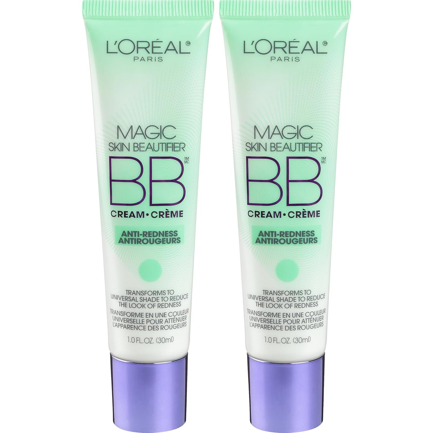 L'OrŽal Paris Makeup Magic Skin Beautifier BB Cream Tinted Moisturizer, Anti-Redness, 1 fl oz, 2 Count