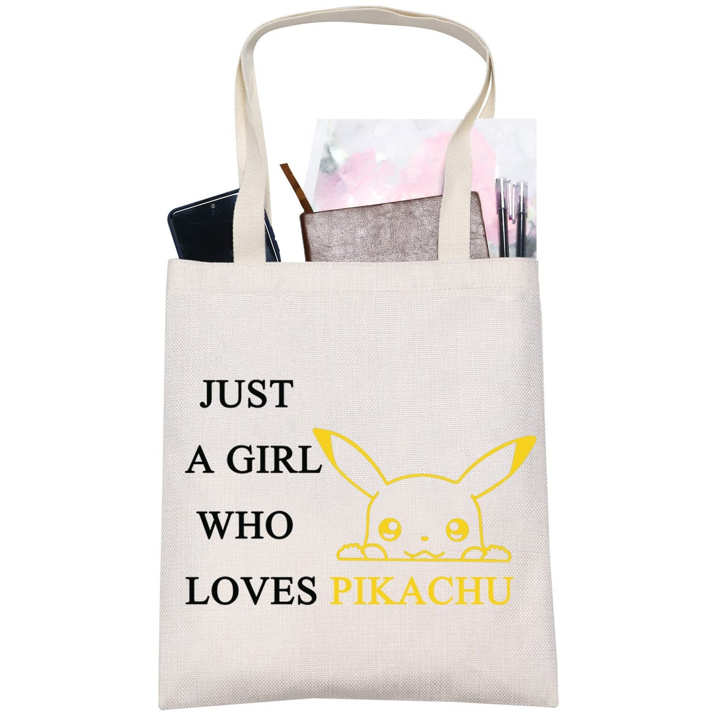 LEVLO Funny Cartoon Cosmetic Bag Anime Theme Fans Gift Just A Girl Who Loves Pika Makeup Zipper Pouch Bag (pika tote)