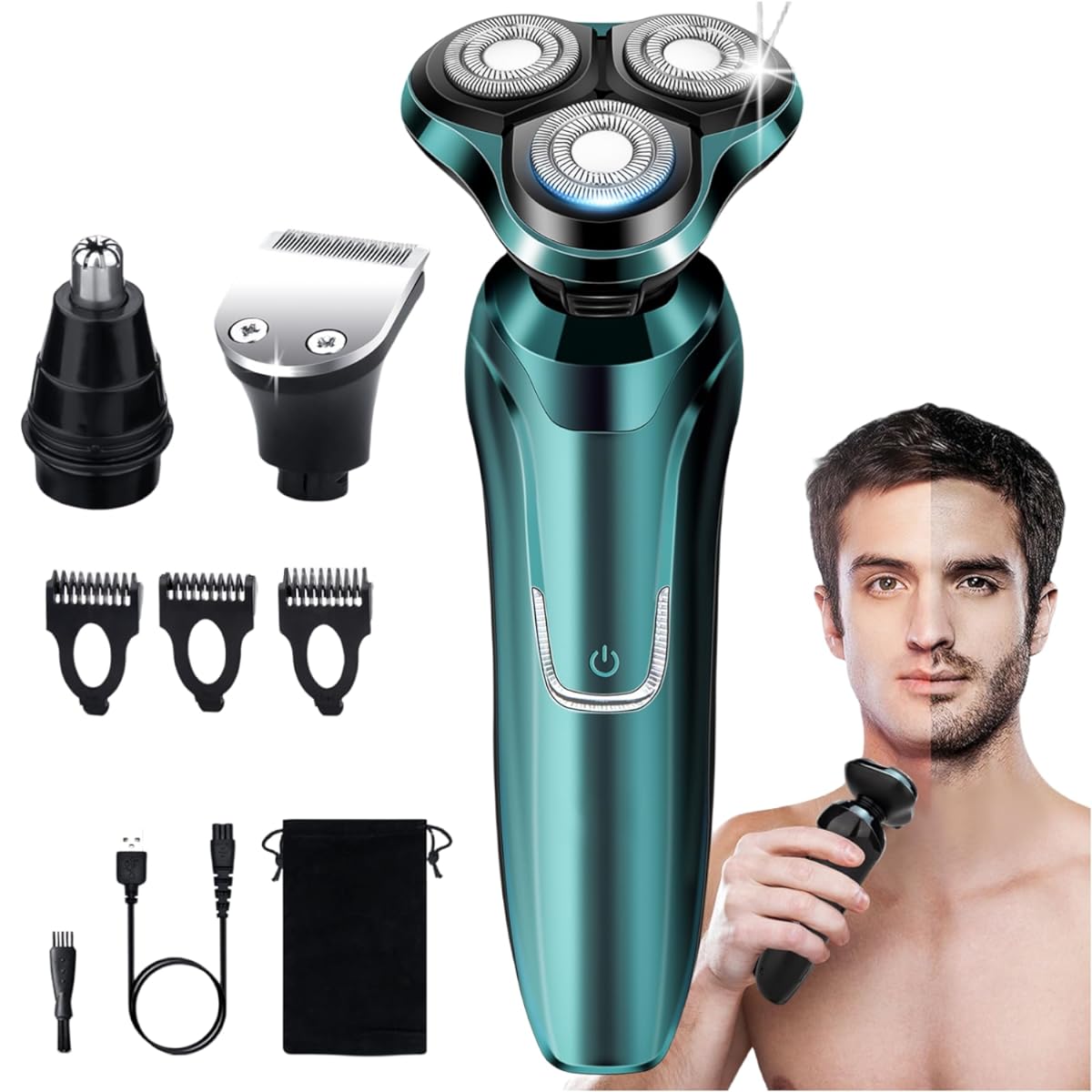 Electric Razor for Men, 2024 MenÕs Electric Shavers Rotary Replacement/Waterproof/Rechargeable, Electric Shaver for Men Cordless Floating Head Replaceable Blades, Portable Travel Razor Idea Men Gift