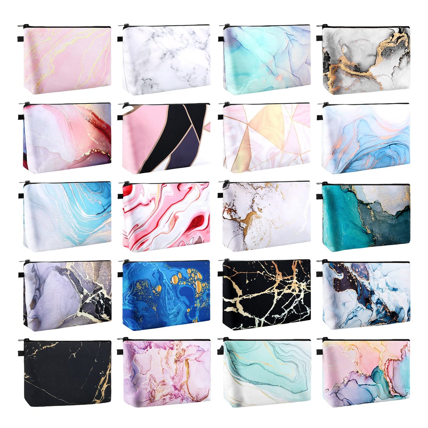 Dunzy 20 Pcs Cosmetic Bag for Women Makeup Bags with Zipper Makeup Pouch Waterproof Portable Travel Toiletry Bag Accessories Organizer for Women Girls Teacher Birthday Friendship Gifts (Marble)