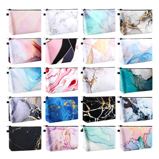 Dunzy 20 Pcs Cosmetic Bag for Women Makeup Bags with Zipper Makeup Pouch Waterproof Portable Travel Toiletry Bag Accessories Organizer for Women Girls Teacher Birthday Friendship Gifts (Marble)