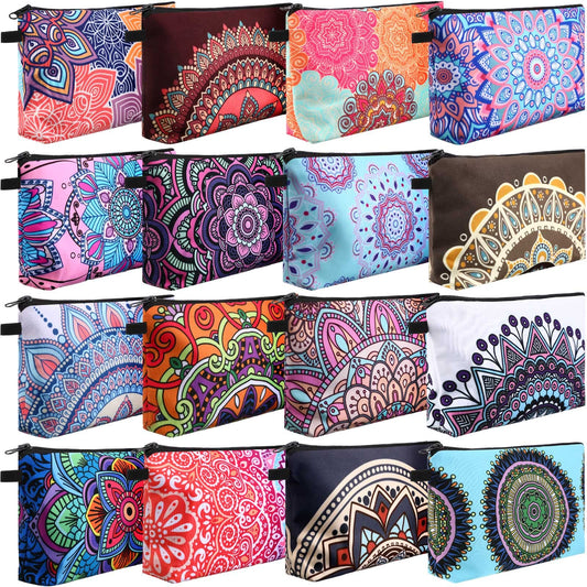 Dunzy 16 Pieces Makeup Bags Bulk Waterproof Cosmetic Bags Roomy Zipper Pouch Travel Toiletry Pouch Portable Organizer Accessory Resistant Storage Purse for Women Men Gifts (Mandala Style)
