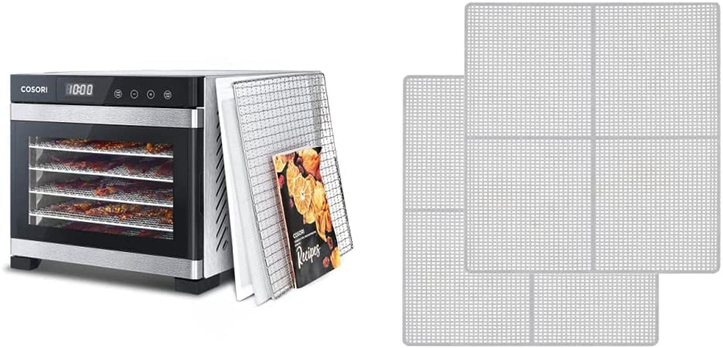 COSORI Food Dehydrator Machine(50 Recipes), 6 Stainless Steel Trays with Digital Timer and Temperature Control& Food Dehydrator Mesh Screen for Jerky, Meat, Beef, Fruit, Vegetable,Bpa-Free, 2Pack