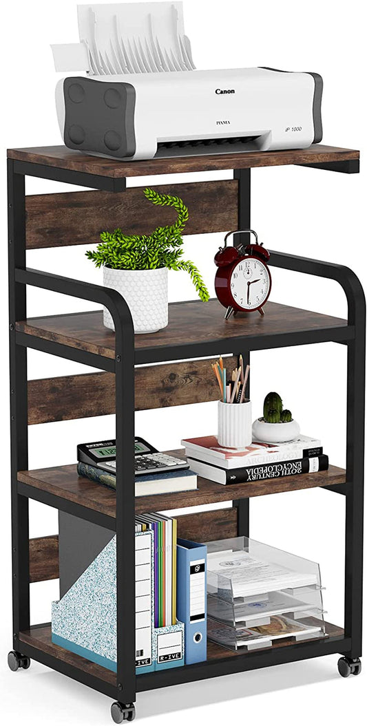 Tribesigns 4-Shelf Mobile Printer Stand with Storage Shelves, Large Modern Printer Cart Desk Machine Stand Storage Rack on Wheels for Home Office(Rustic Brown)