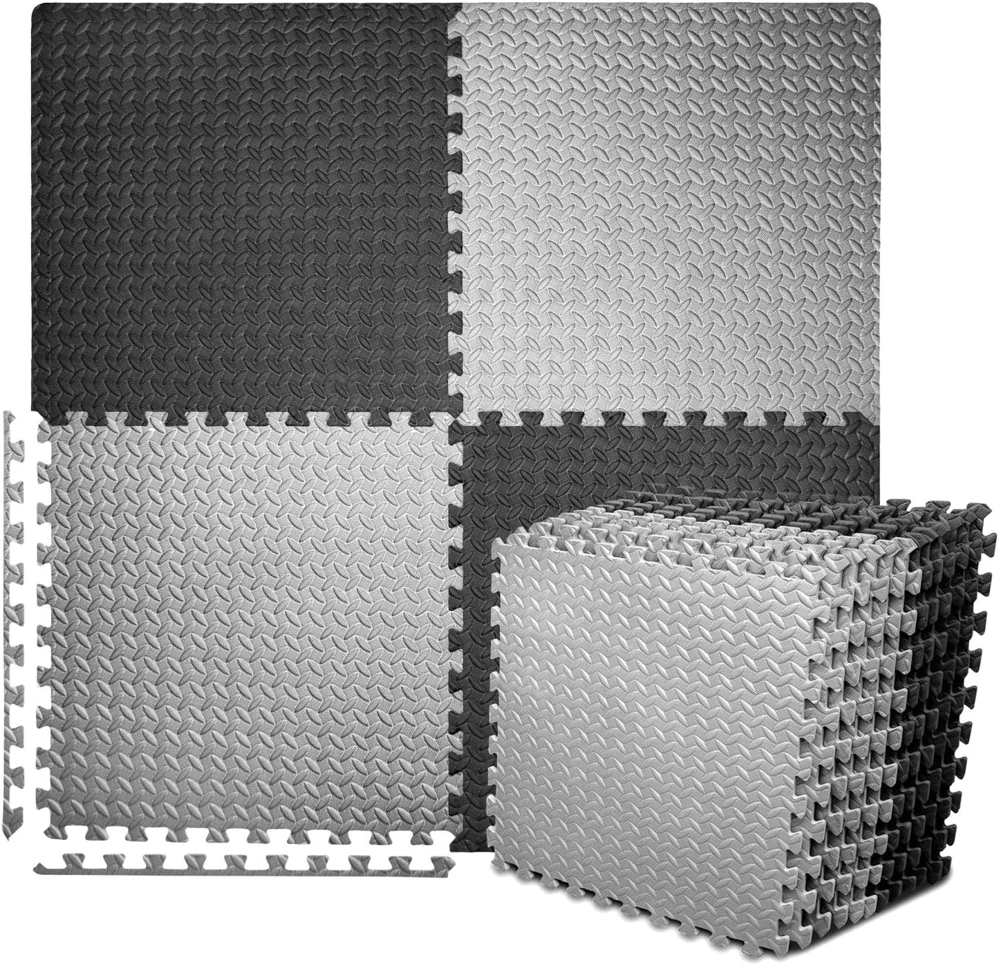 BEAUTYOVO Puzzle Exercise Mat with 12/24 Tiles Interlocking Foam Gym Mats, 24'' X 24'' EVA Foam Floor Tiles, Protective Flooring Mats Interlocking for Gym Equipment
