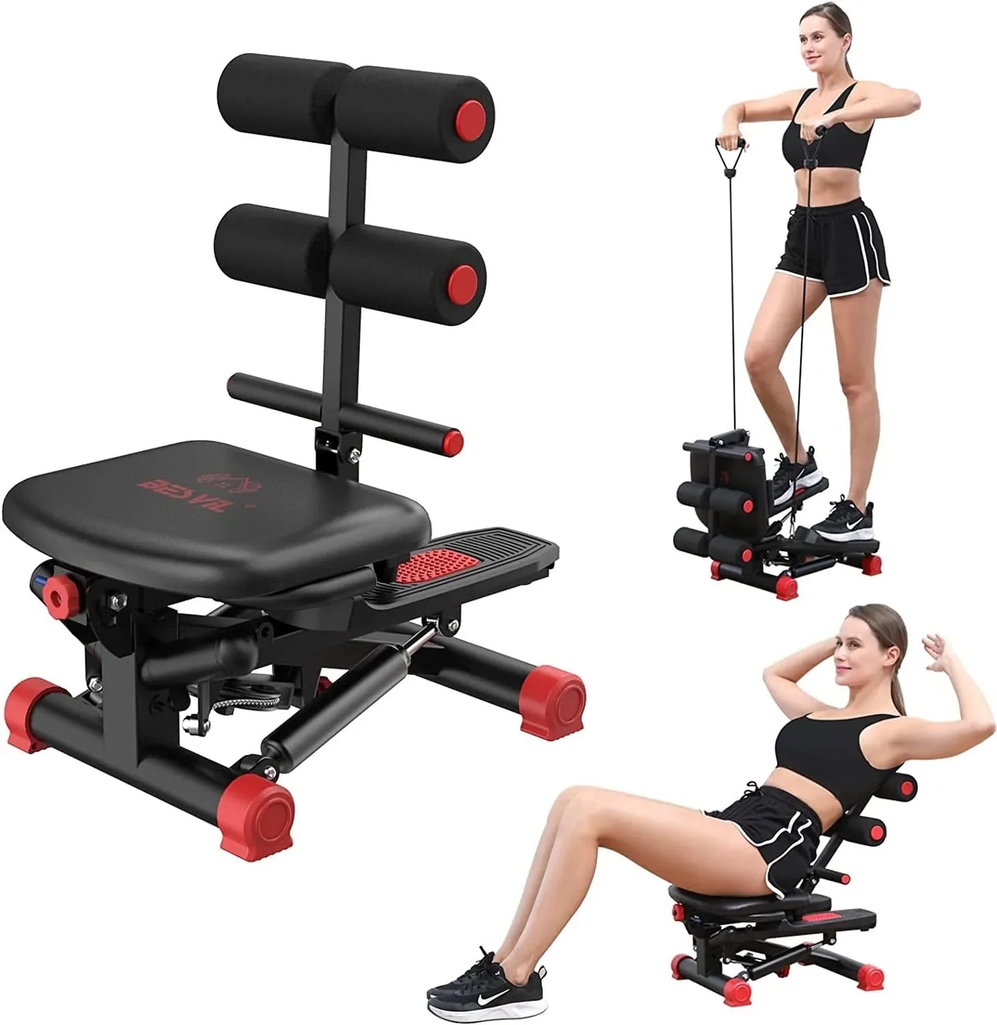 BESVIL Stair Stepper for Exercise with Resistance Bands,Ab Workout Machine for Home Gym