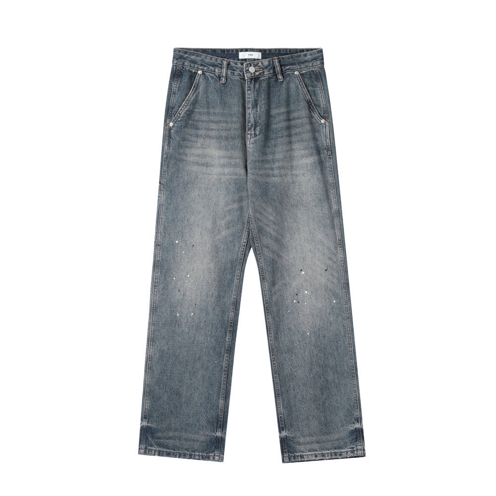 Men's Loose Splash-ink Spray Paint Straight Jeans