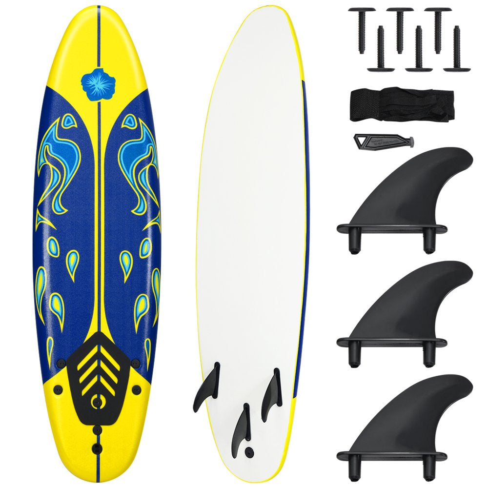 Topbuy 6' Surfboard Inflation-Free Long Surfing Board with Safety Leash Red