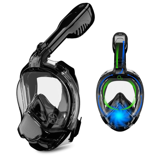 Electric Full Face Snorkel Mask Foldable Snorkeling Gear Smart Breathing Low CO₂ Standard Anti-Fog Snorkeling Mask, 180° Panoramic View with Detachable Camera Mount Snorkeling - Black