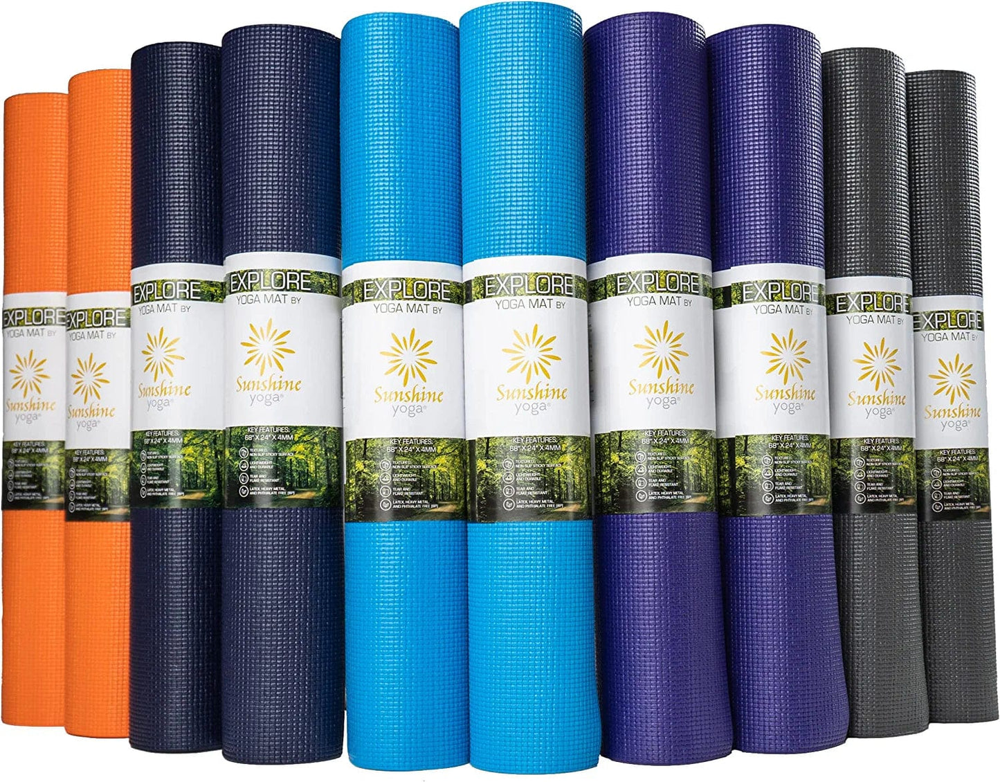 Explore Yoga Mat - 10 Pack - Studio and School Ready - (68" X 24" X 4Mm) Anti-Tear, Non-Slip Exercise & Fitness Mat for All Types of Yoga, Pilates & Exercise