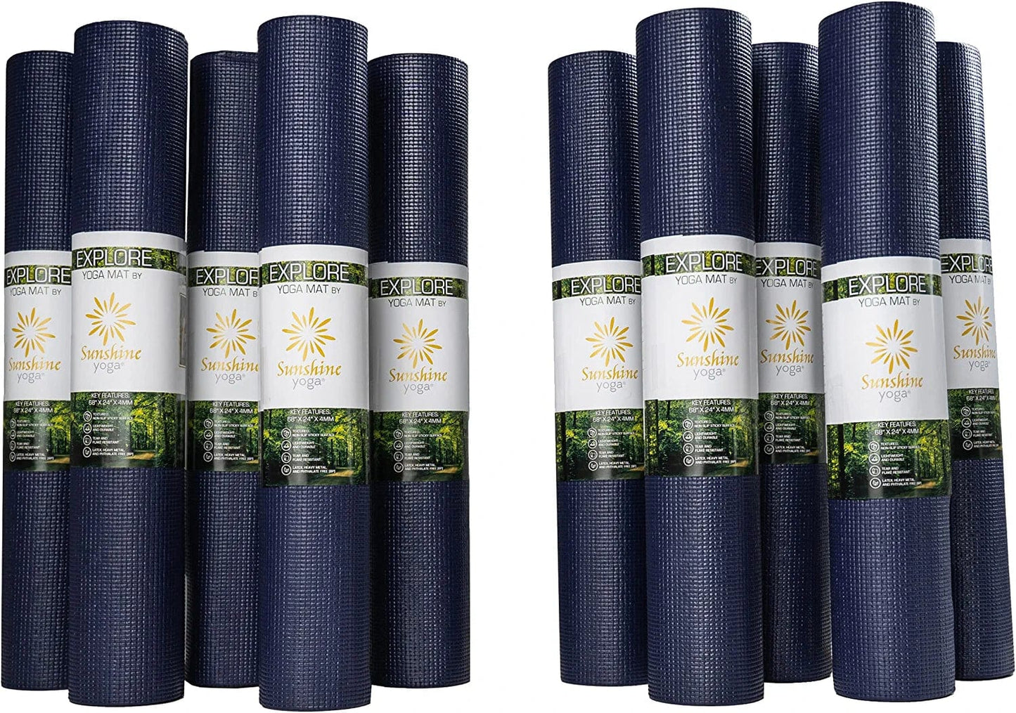 Explore Yoga Mat - 10 Pack - Studio and School Ready - (68" X 24" X 4Mm) Anti-Tear, Non-Slip Exercise & Fitness Mat for All Types of Yoga, Pilates & Exercise