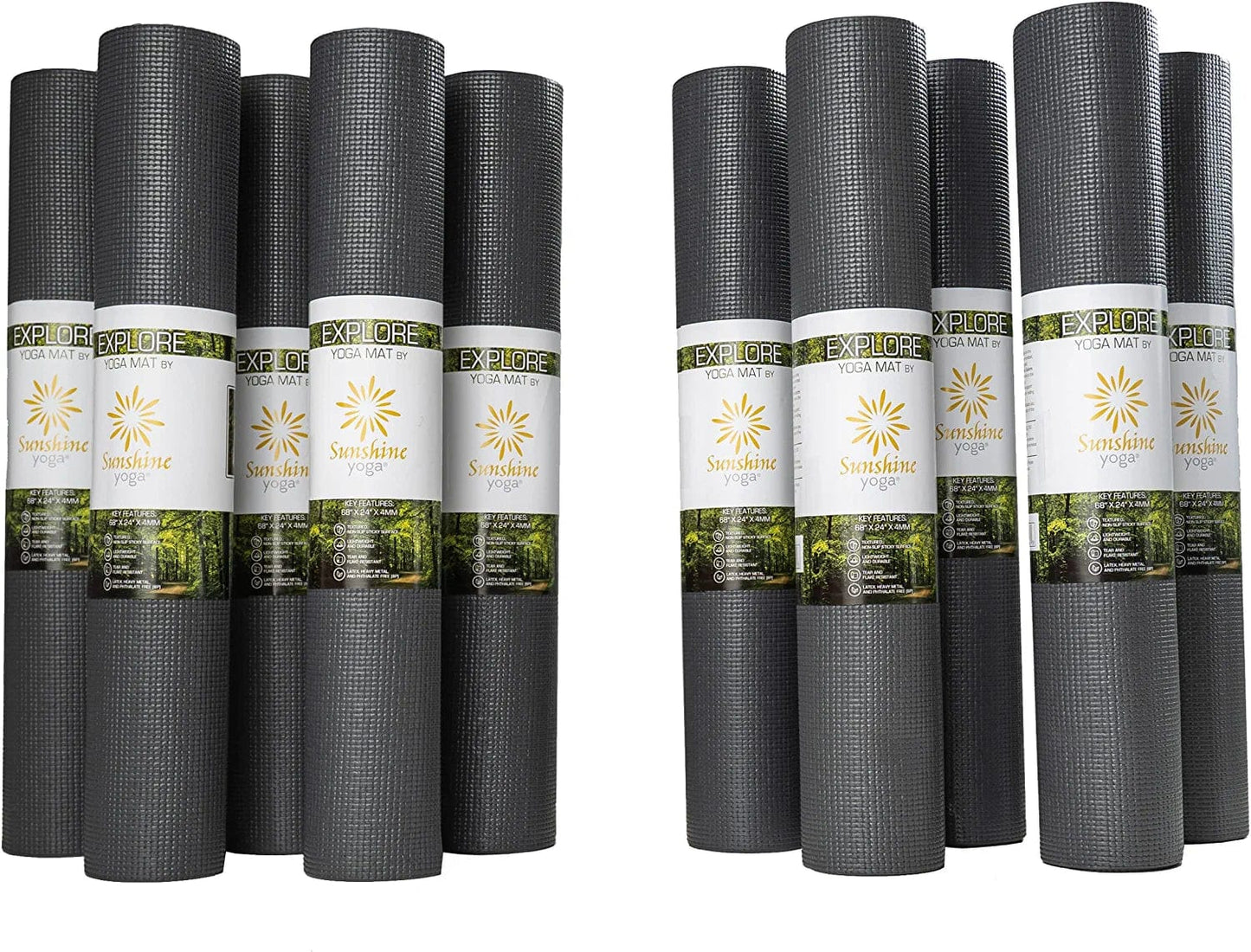 Explore Yoga Mat - 10 Pack - Studio and School Ready - (68" X 24" X 4Mm) Anti-Tear, Non-Slip Exercise & Fitness Mat for All Types of Yoga, Pilates & Exercise