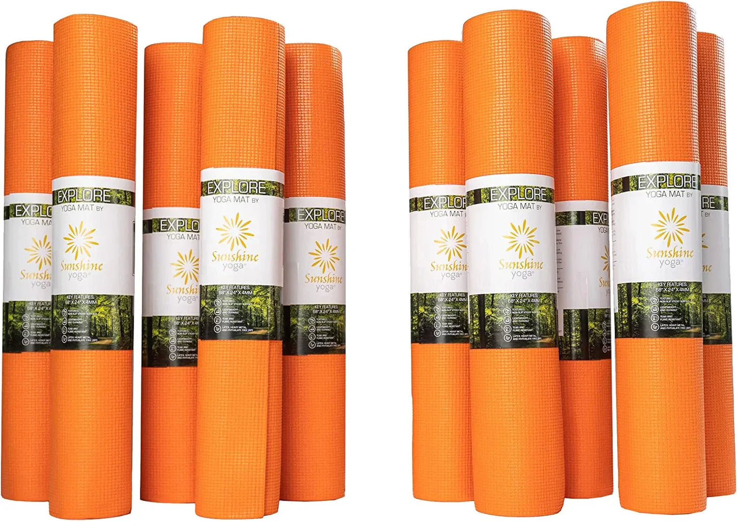 Explore Yoga Mat - 10 Pack - Studio and School Ready - (68" X 24" X 4Mm) Anti-Tear, Non-Slip Exercise & Fitness Mat for All Types of Yoga, Pilates & Exercise