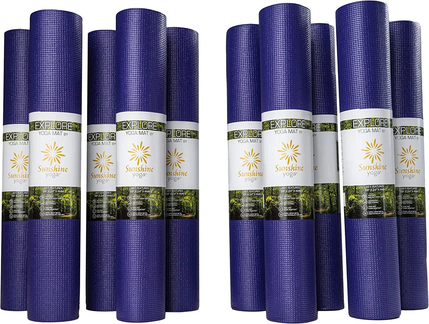 Explore Yoga Mat - 10 Pack - Studio and School Ready - (68" X 24" X 4Mm) Anti-Tear, Non-Slip Exercise & Fitness Mat for All Types of Yoga, Pilates & Exercise