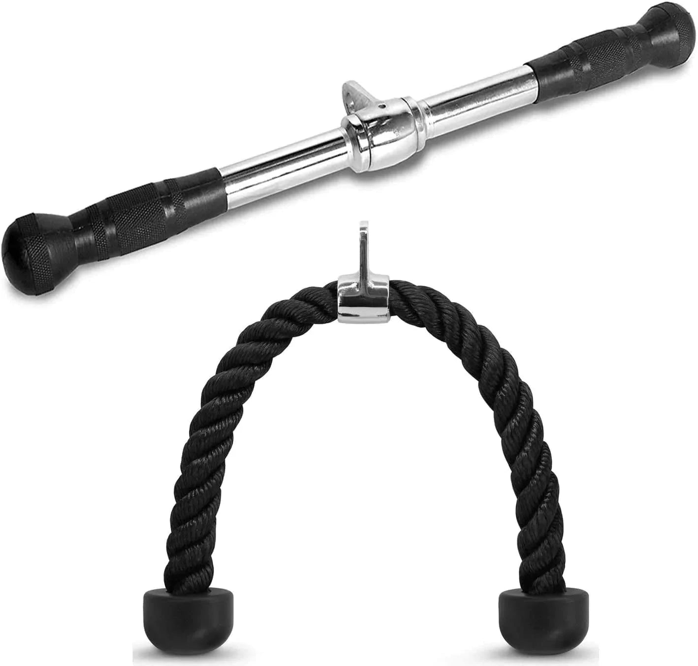 FITNESS MANIAC LAT Machine Accessory Pull down Bar, Tricep Rope, V Bar Grip Handles, Rowing Handle Rubber Grips, Snap Hooks, D Handle Metal Grips Gym Cable Attachments Training Exercise