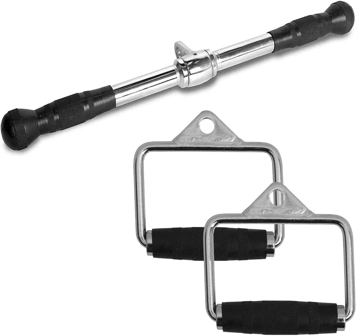FITNESS MANIAC LAT Machine Accessory Pull down Bar, Tricep Rope, V Bar Grip Handles, Rowing Handle Rubber Grips, Snap Hooks, D Handle Metal Grips Gym Cable Attachments Training Exercise