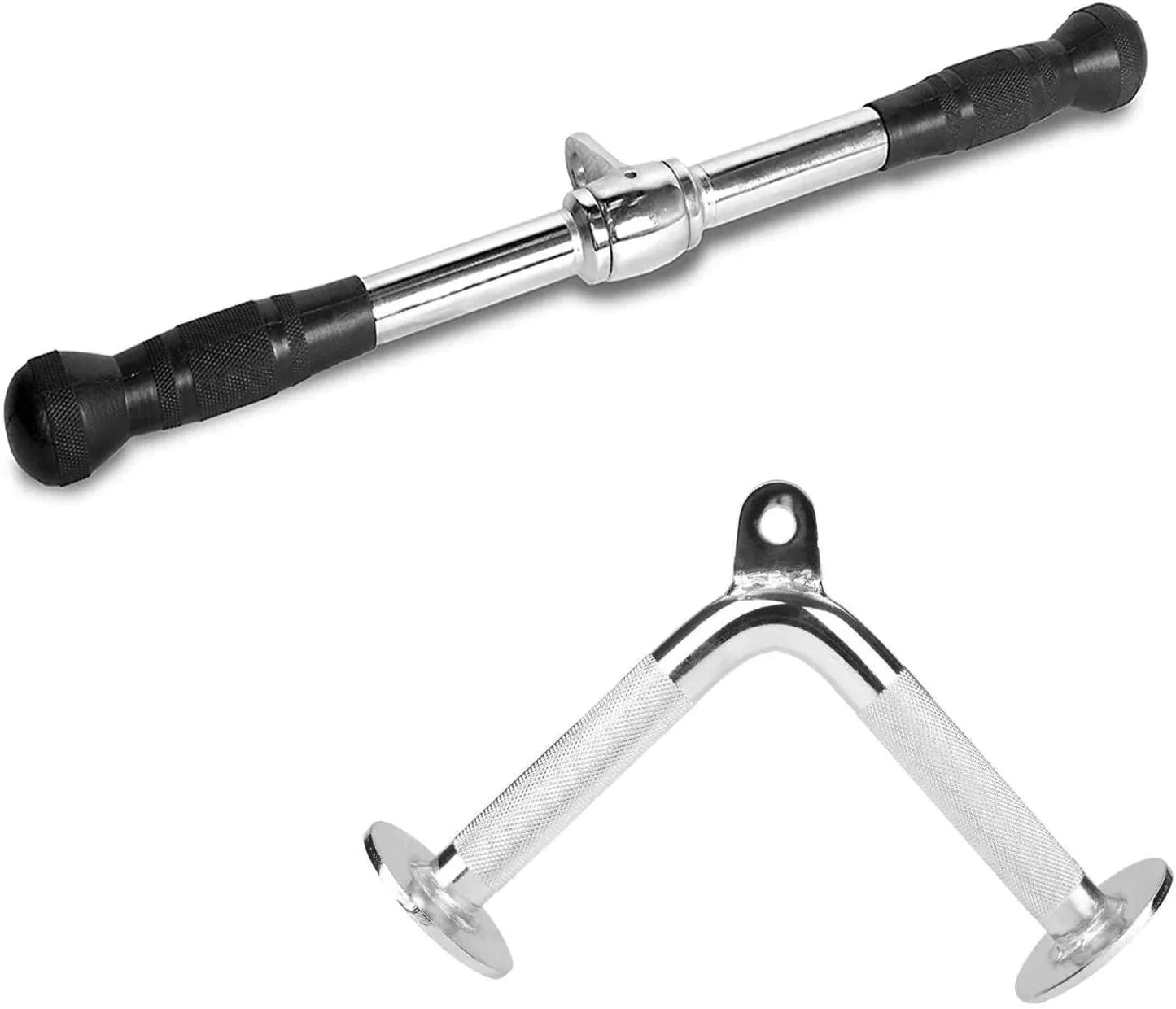 FITNESS MANIAC LAT Machine Accessory Pull down Bar, Tricep Rope, V Bar Grip Handles, Rowing Handle Rubber Grips, Snap Hooks, D Handle Metal Grips Gym Cable Attachments Training Exercise
