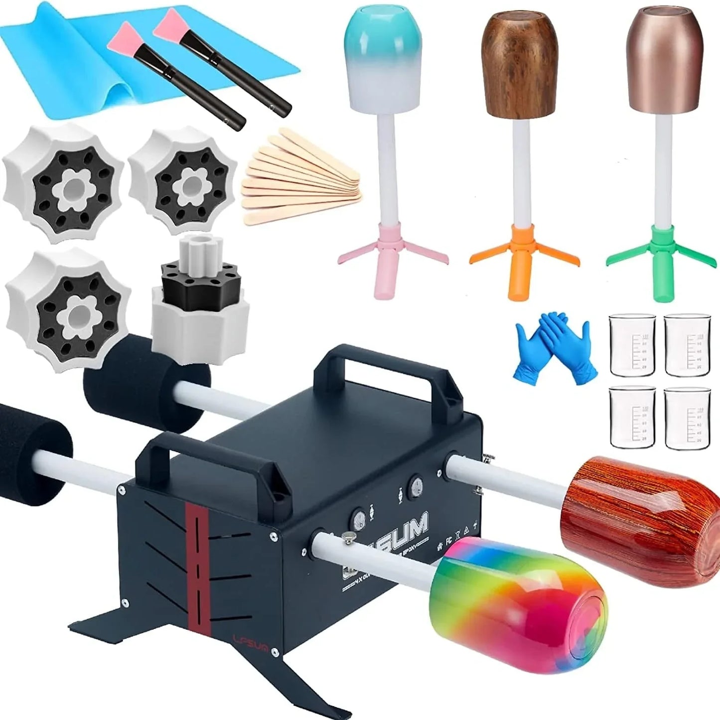 LFSUM 8X Multi Cup Turner for Crafts Tumblers, Double Cup Spinner Machine Kit Glitter Powder,Cup Drying Rack for Crafts Epoxy Resin Glitter Tumbler