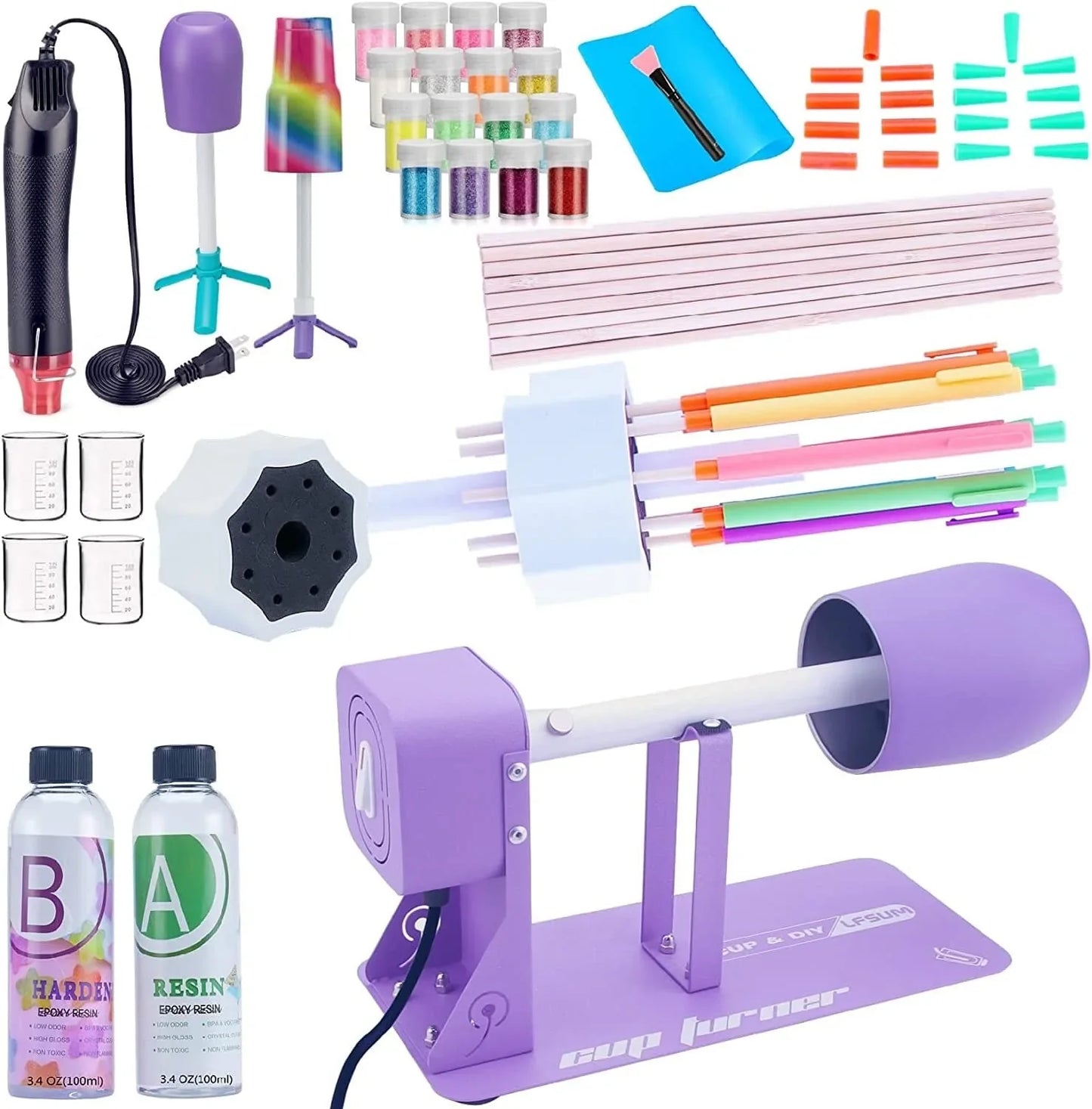 LFSUM 8X Multi Cup Turner for Crafts Tumblers, Double Cup Spinner Machine Kit Glitter Powder,Cup Drying Rack for Crafts Epoxy Resin Glitter Tumbler