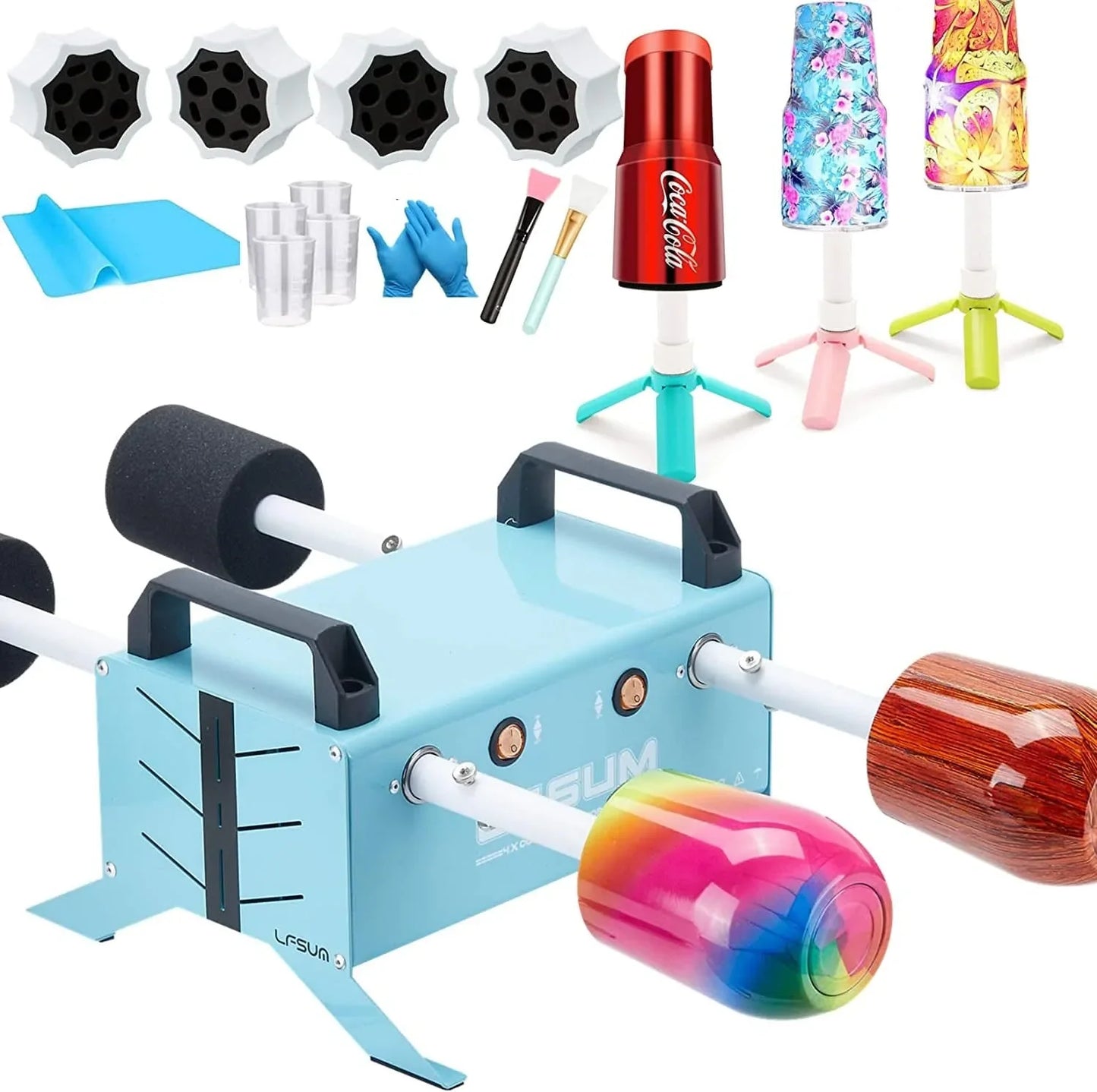 LFSUM 8X Multi Cup Turner for Crafts Tumblers, Double Cup Spinner Machine Kit Glitter Powder,Cup Drying Rack for Crafts Epoxy Resin Glitter Tumbler