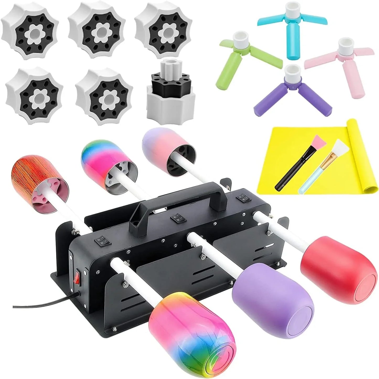 LFSUM 8X Multi Cup Turner for Crafts Tumblers, Double Cup Spinner Machine Kit Glitter Powder,Cup Drying Rack for Crafts Epoxy Resin Glitter Tumbler