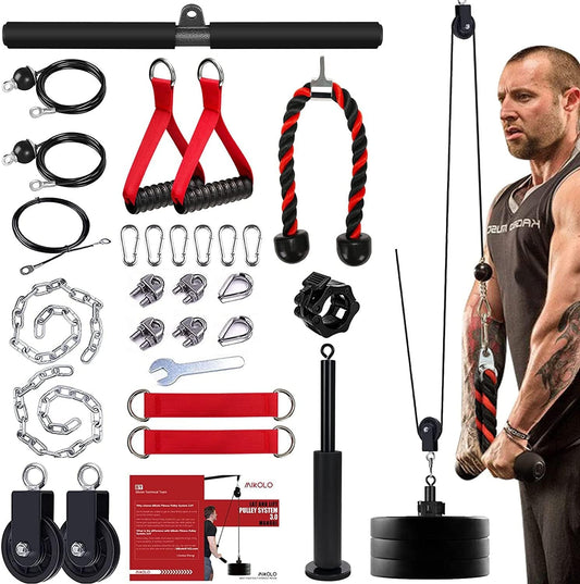 Mikolo LAT and Lift Pulley System, Upgraded Weight Cable Pulley System with Adjustable Length Cable for Biceps Curl, Triceps Pull Down,Back, Forearm, Shoulder,Fitness Home Gym Equipment
