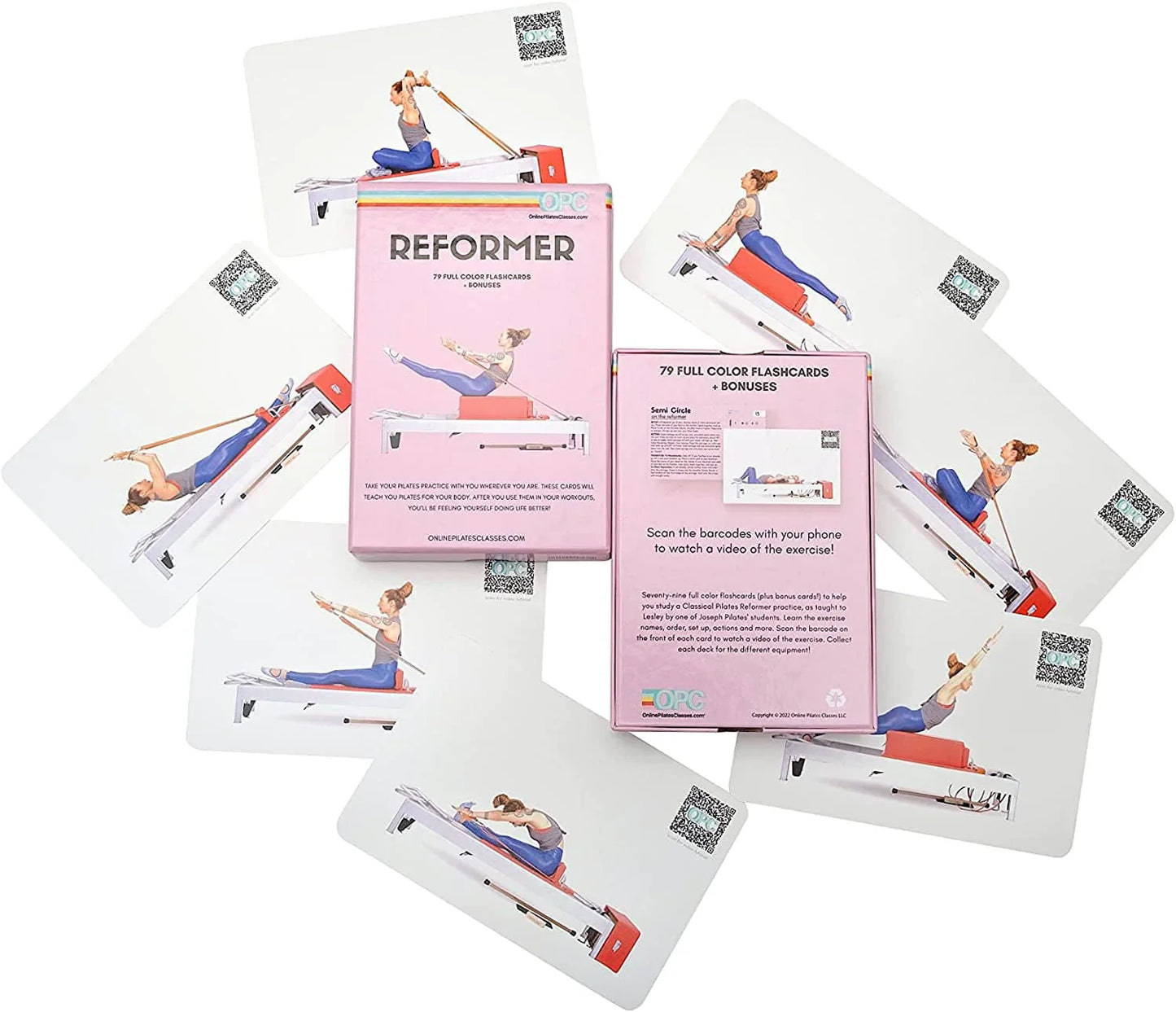 Onlinepilatesclasses Pilates Reformer Deck with Video Tutorials, Fitness Cards with All-Levels Cards Set for Home Gym Exercise, No Equipment Workouts
