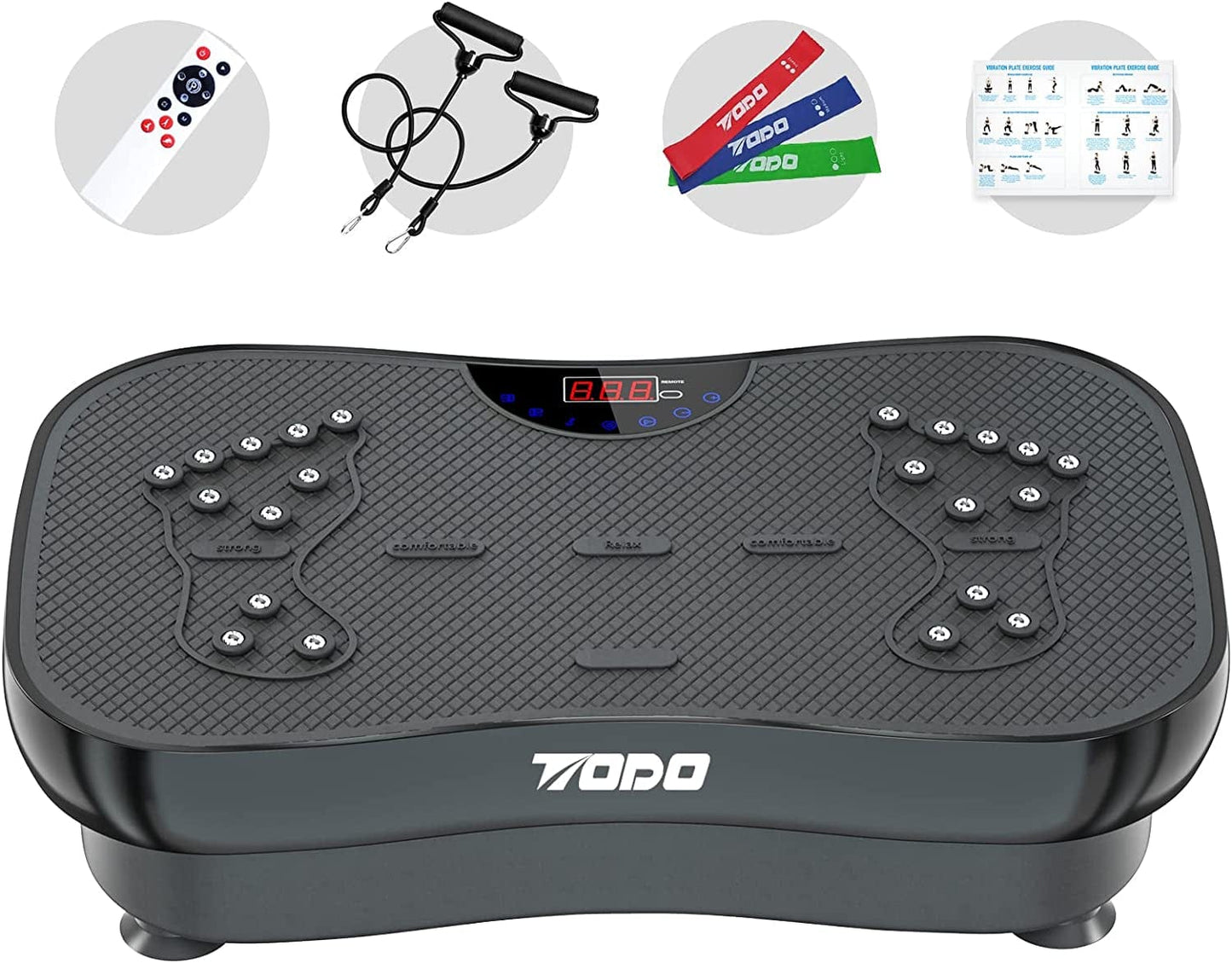 TODO Vibration Plate Exercise Machine Whole Body Vibration Machine for Relieving Muscle Tightness, Remote Control/3 Resistance Loops/Resistance Bands