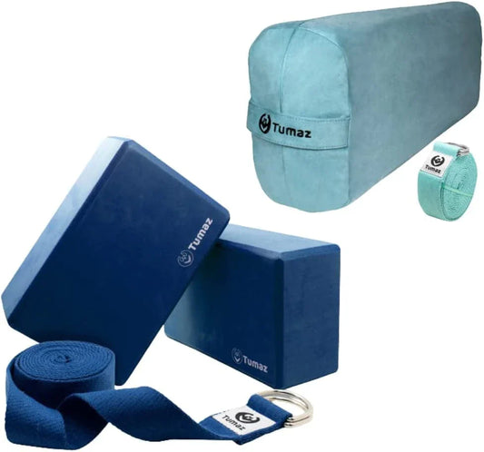 Tumaz Yoga Blocks and Yoga Bolster Set - High Density/Lightweight EVA Foam Yoga Blocks - Rectangular Yoga Bolster Pillow for Restorative Yoga