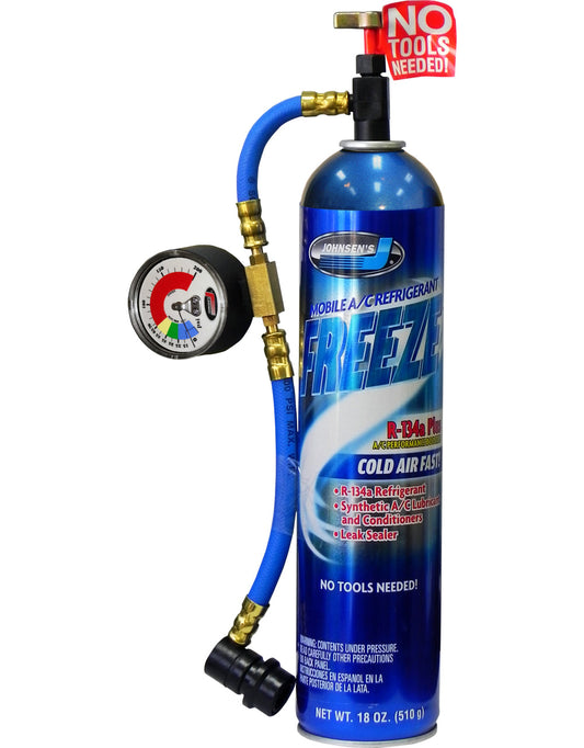 Johnsen's 6407 Freeze R-134A Plus with Charging Hose & Gauge Assembly, 18 Oz