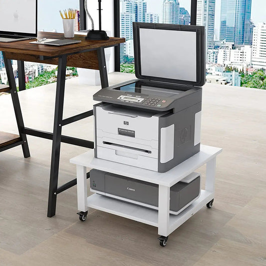 Natwind 2 Tier Office Movable Laser Printer Copier Stand Cart under Desk on Wheels Heavy Duty White Rolling Table with Storage Mobile Machine Cart Shelves Fax A4 Paper Organizer Shelf for Home (White)