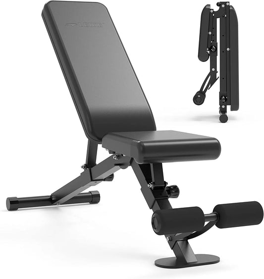 Leikefitness Adjustable Weight Bench Foldable Workout Exercise Bench with Automatic Lock for Upright Incline Decline and Flat Full Body Exercise GM58101(BLACK)