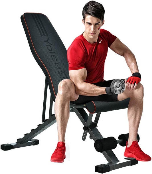 YOLEO Adjustable Weight Bench, Foldable Full Body Workout Benches Strength Training Folding Bench 330 Lbs Weights Capacity, Decline/Incline/Flat, Exercise Equipment, Fitness Bench for Home Gym Machine