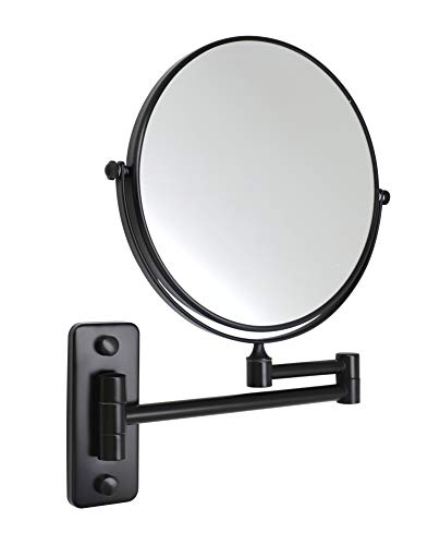 KAIIY Wall Mounted Makeup Mirror - 5X Magnification 8'' Two-Sided Swivel Extendable Bathroom Hotel Cosmetic Mirror Matte Black