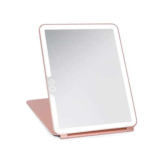 LUNA London Eclipse LED Lighted Travel Vanity Makeup Mirror | 3 Colour Light, Compact, Portable, Lighted, Rechargeable, Illuminated Mirror | Perfect for Travel, Makeup & Beauty Needs | Rose Gold