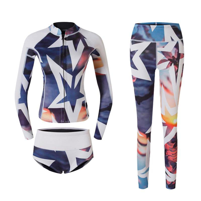 3Pcs/Set Women Wetsuit Snorkeling Diving Suit Surfing Lady Shorts Jacket S