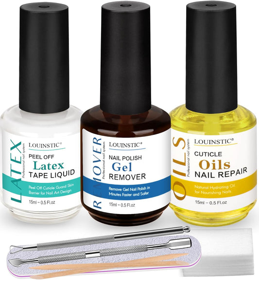 LOUINSTIC Gel Nail Polish Remover - Quick Gel Polish Remover for Nails in 3-5 Minutes, Gel Nail Remover with Nail Cuticle Oil and Latex Tape, Easy Gel Remover removedor de esmalte gel