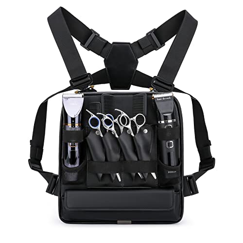 Muserise Leather Fashionable & Functional Chest Rig Bag for Barbers, Stylish Haircut Tools Storage Chest Bag for Barber (New - Black)